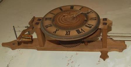 Wooden clock with verge escapement - diagonal view